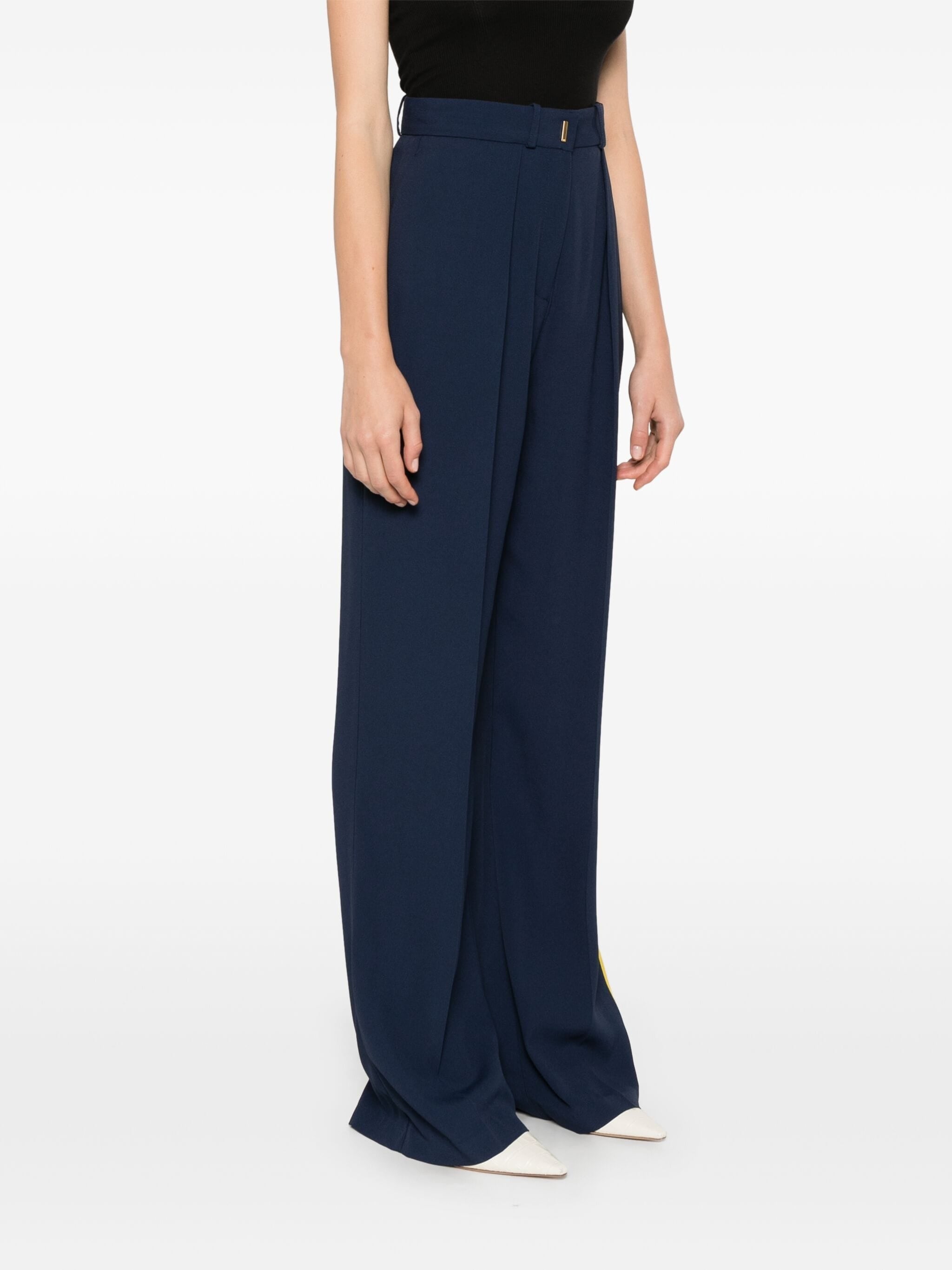 ELISABETTA FRANCHI CREPE-SATIN STRIPE-DETAILING TROUSERS