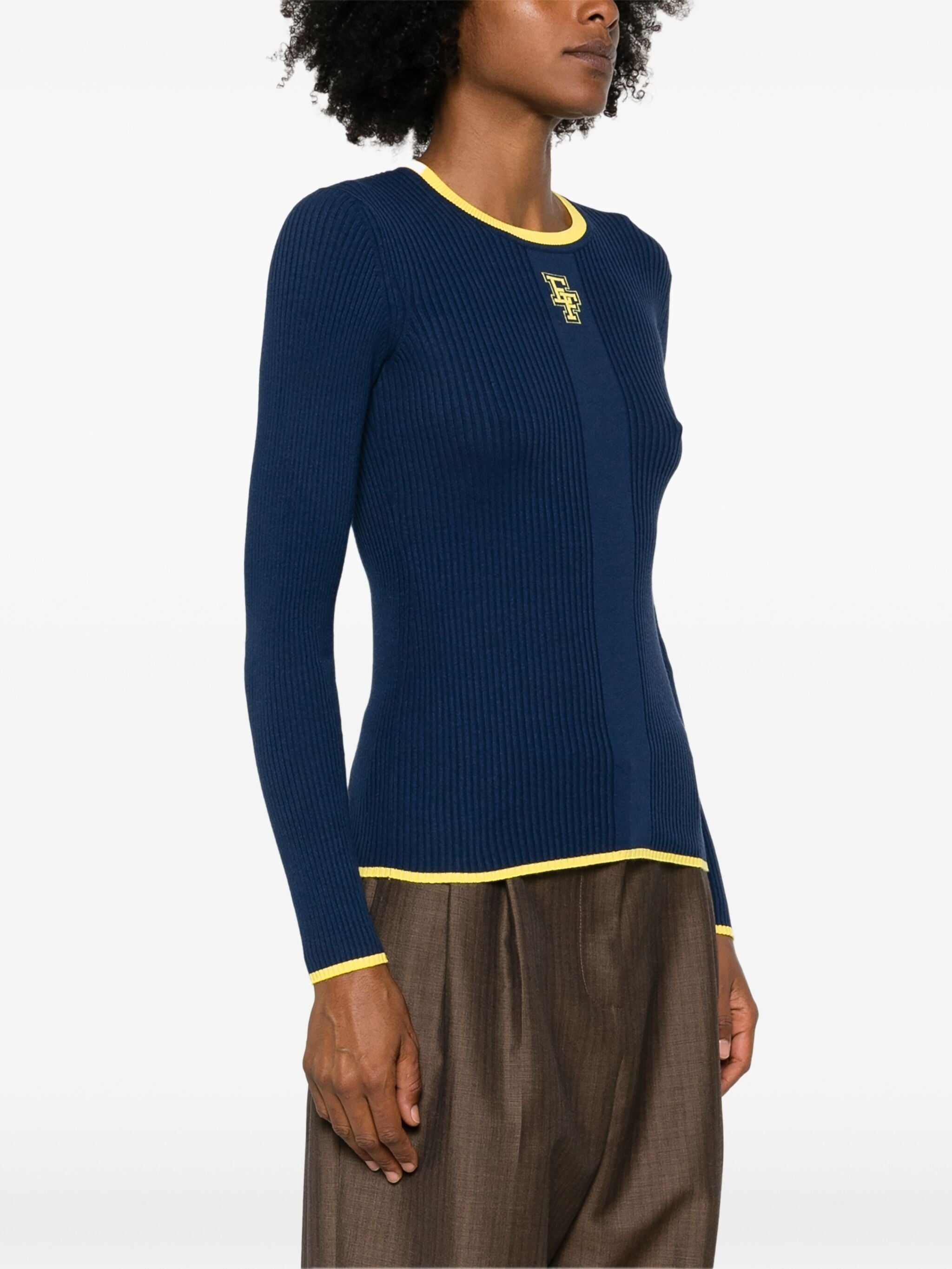 ELISABETTA FRANCHI LOGO-INTARSIA KNIT SWEATER