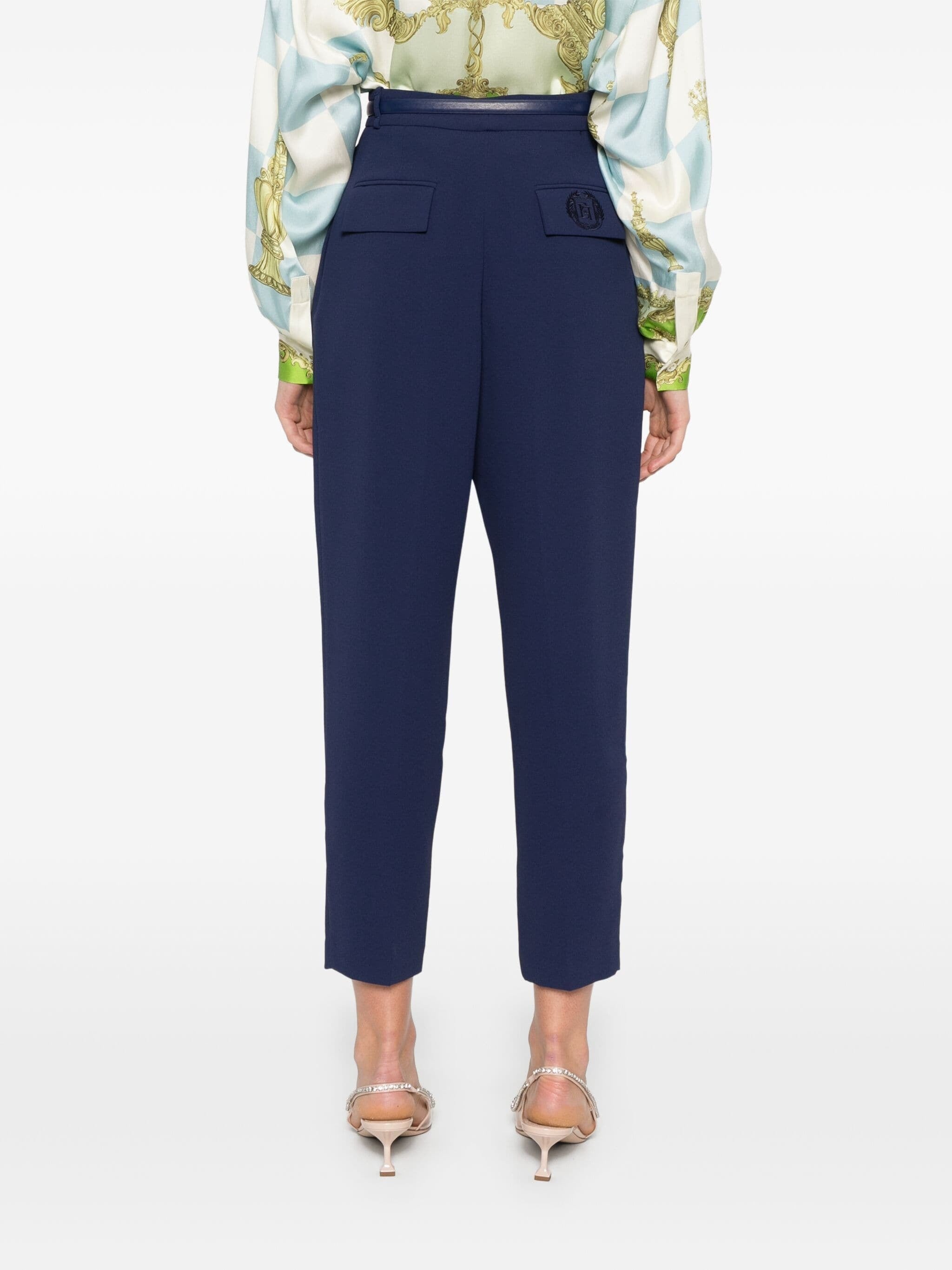 ELISABETTA FRANCHI EMBROIDERED-LOGO CREPE TROUSERS