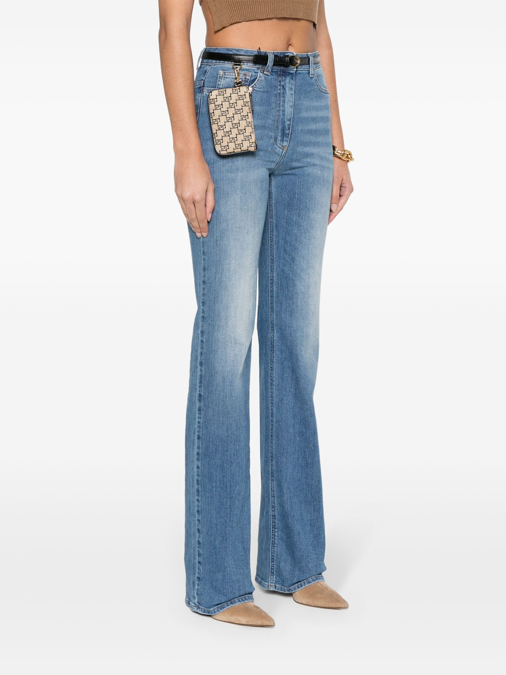 ELISABETTA FRANCHI EMBROIDERED MONOGRAM BOOTCUT JEANS