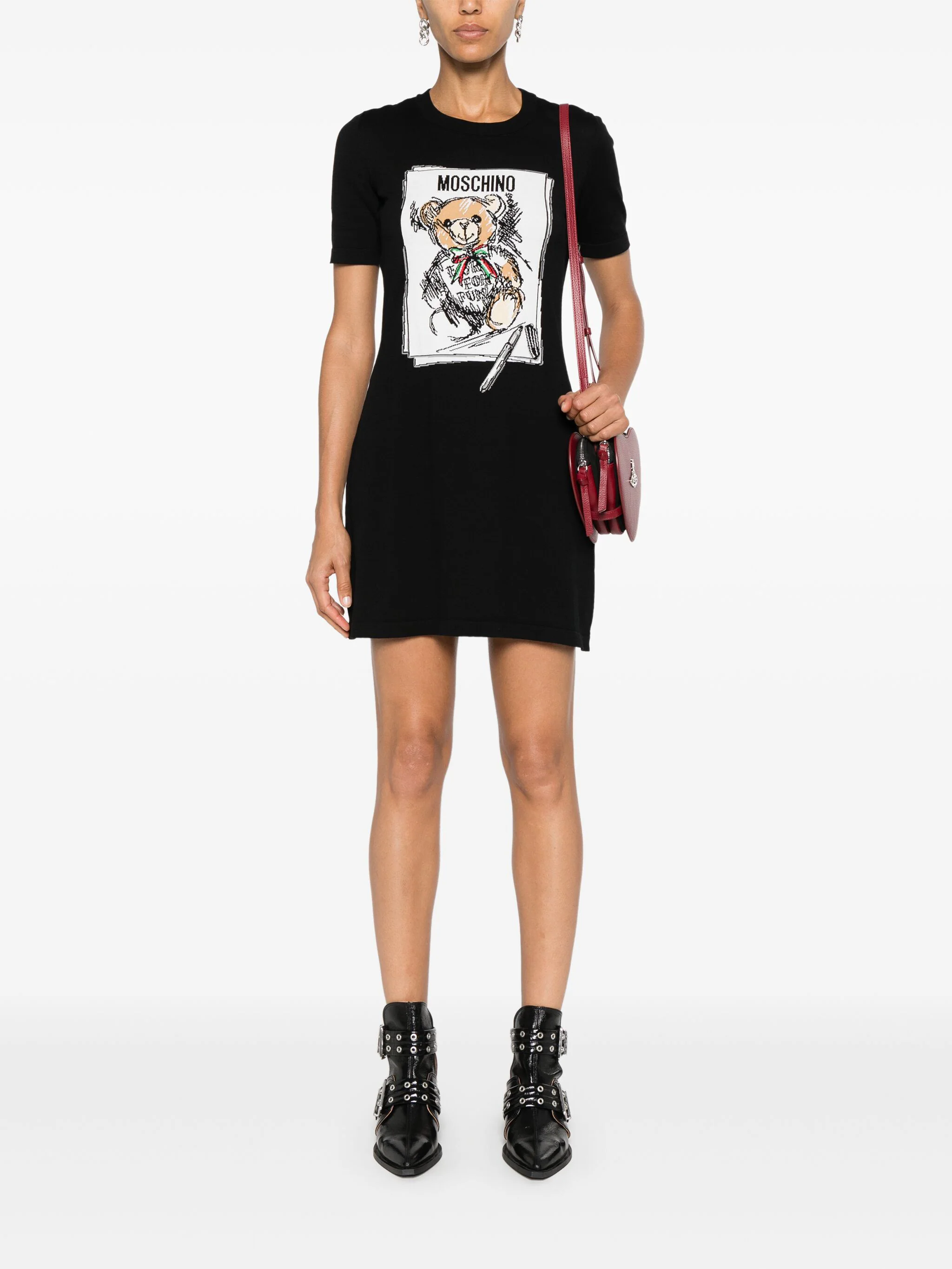 MOSCHINO DRESS WITH INTARSIA TEDDY BEAR MOTIF