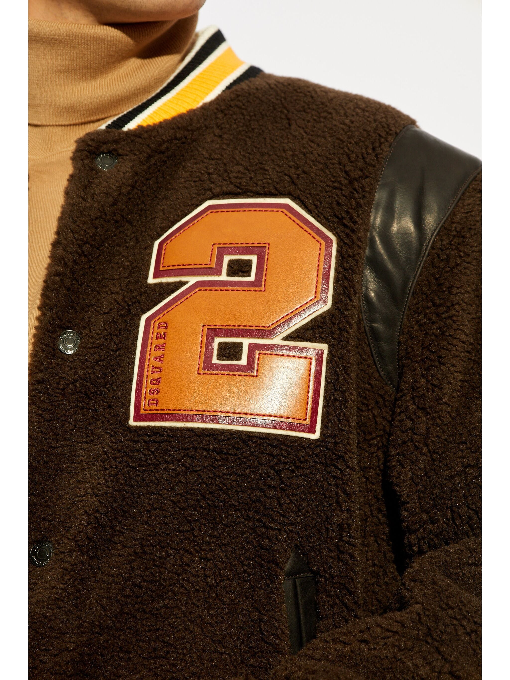 DSQUARED2 BEAR'S VARSITY SHEARLING BOMBER JACKET