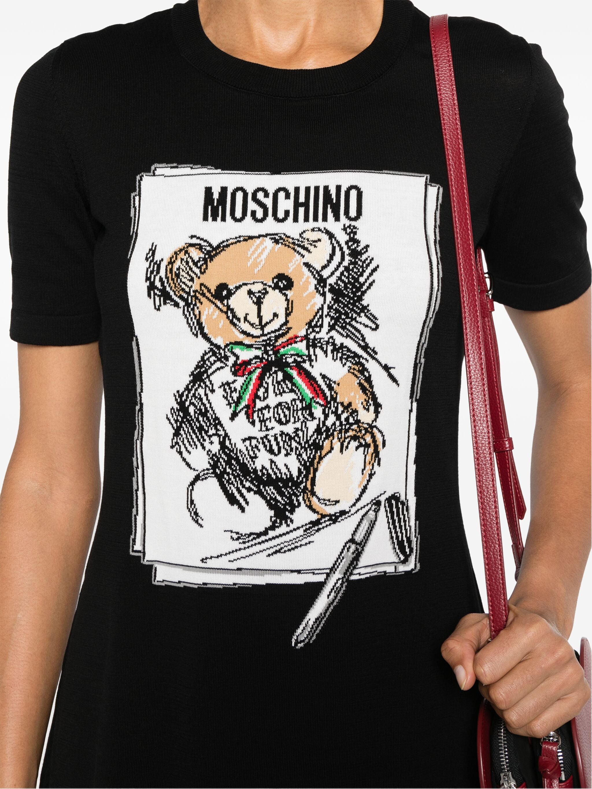 MOSCHINO DRESS WITH INTARSIA TEDDY BEAR MOTIF