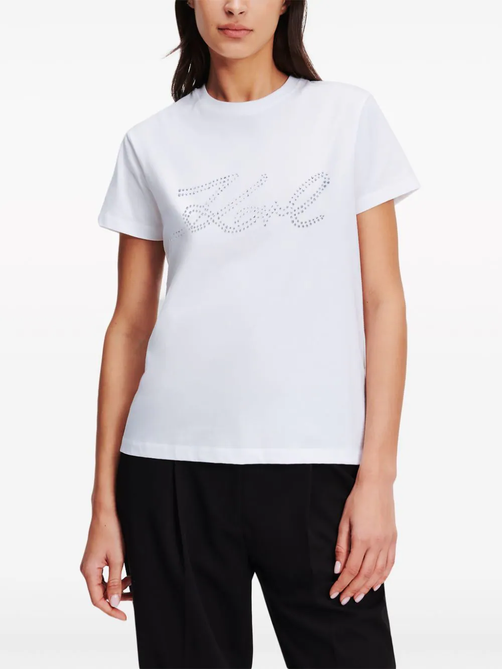 KARL LAGERFELD SIGNATURE T-SHIRT WITH RHINESTONE DETAILS