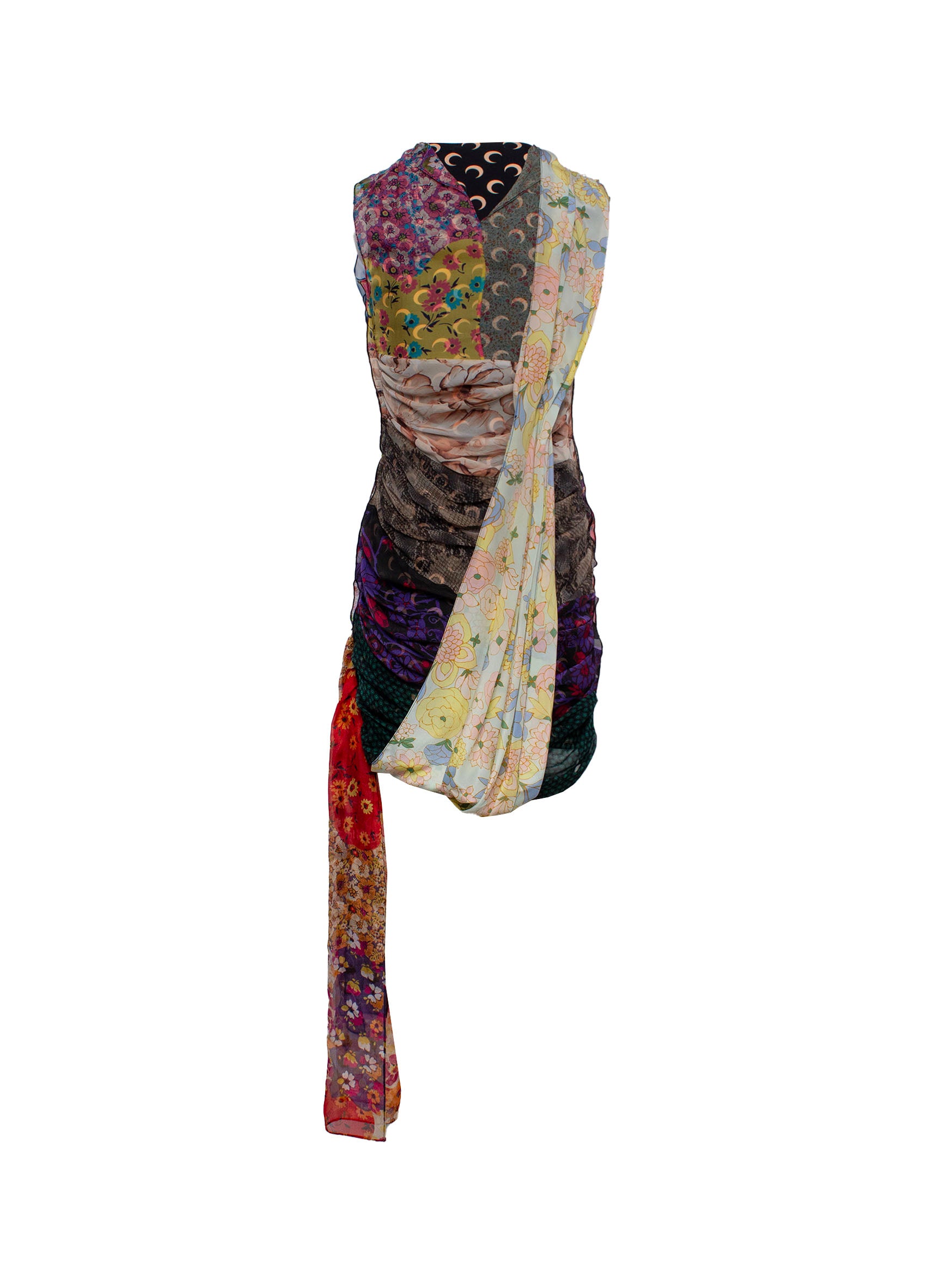 MARINE SERRE PATCHWORK-DESIGN SILK MINIDRESS