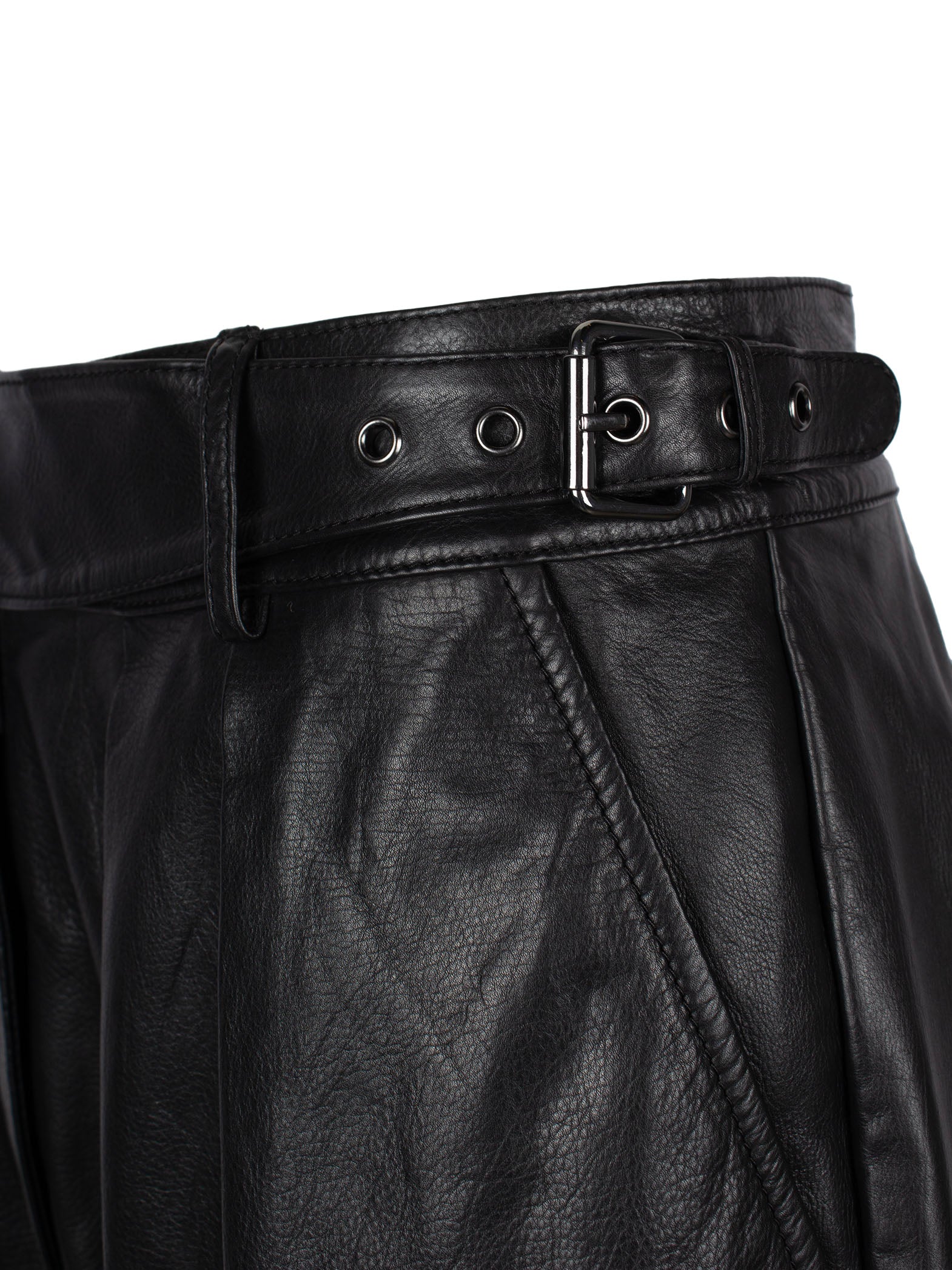 EMPORIO ARMANI PLEAT-DETAIL LEATHER SHORTS