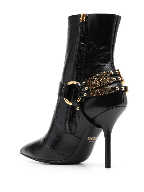 MOSCHINO 100MM LOGO-LETTERING LEATHER BOOTS