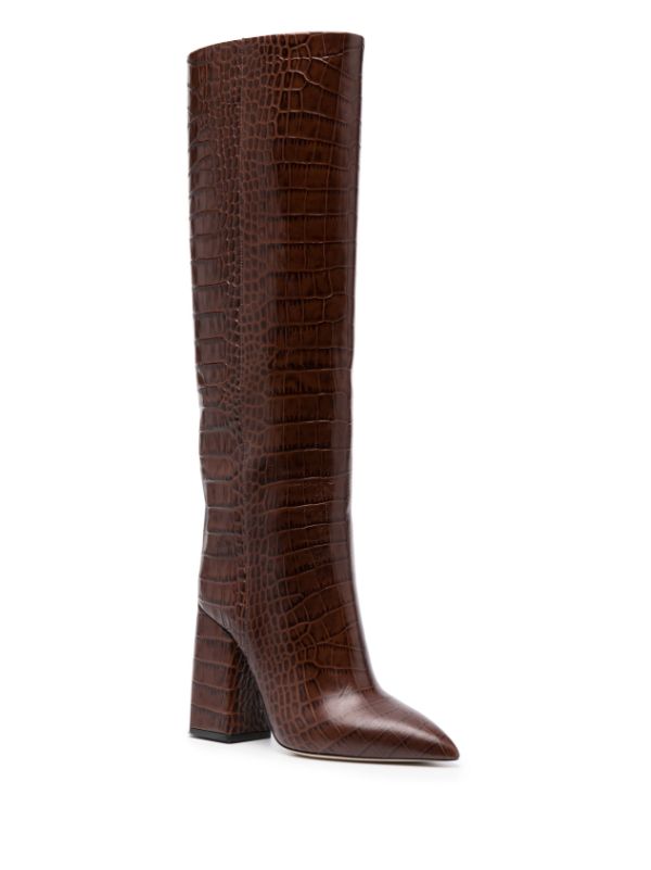 PARIS TEXAS 100MM CROCODILE-EFFECT LEATHER KNEE-HIGH BOOTS