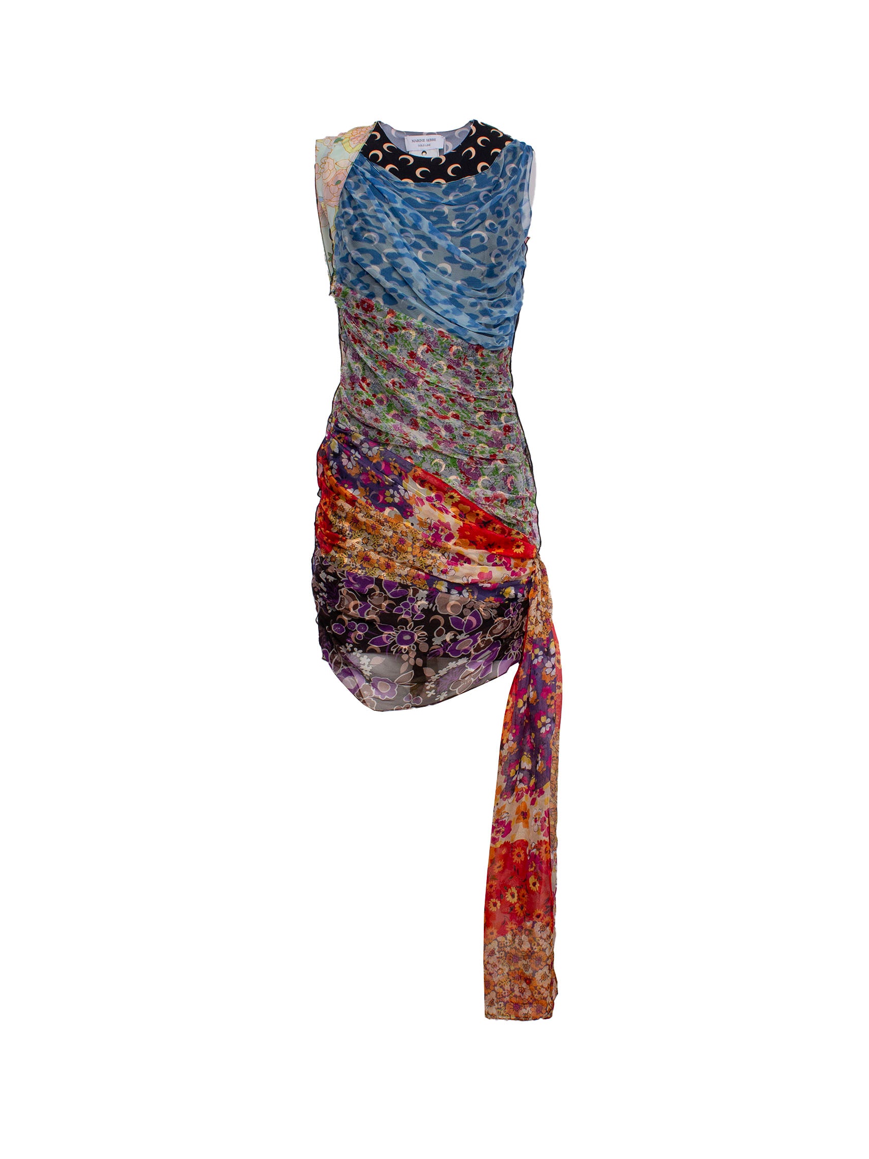 MARINE SERRE PATCHWORK-DESIGN SILK MINIDRESS