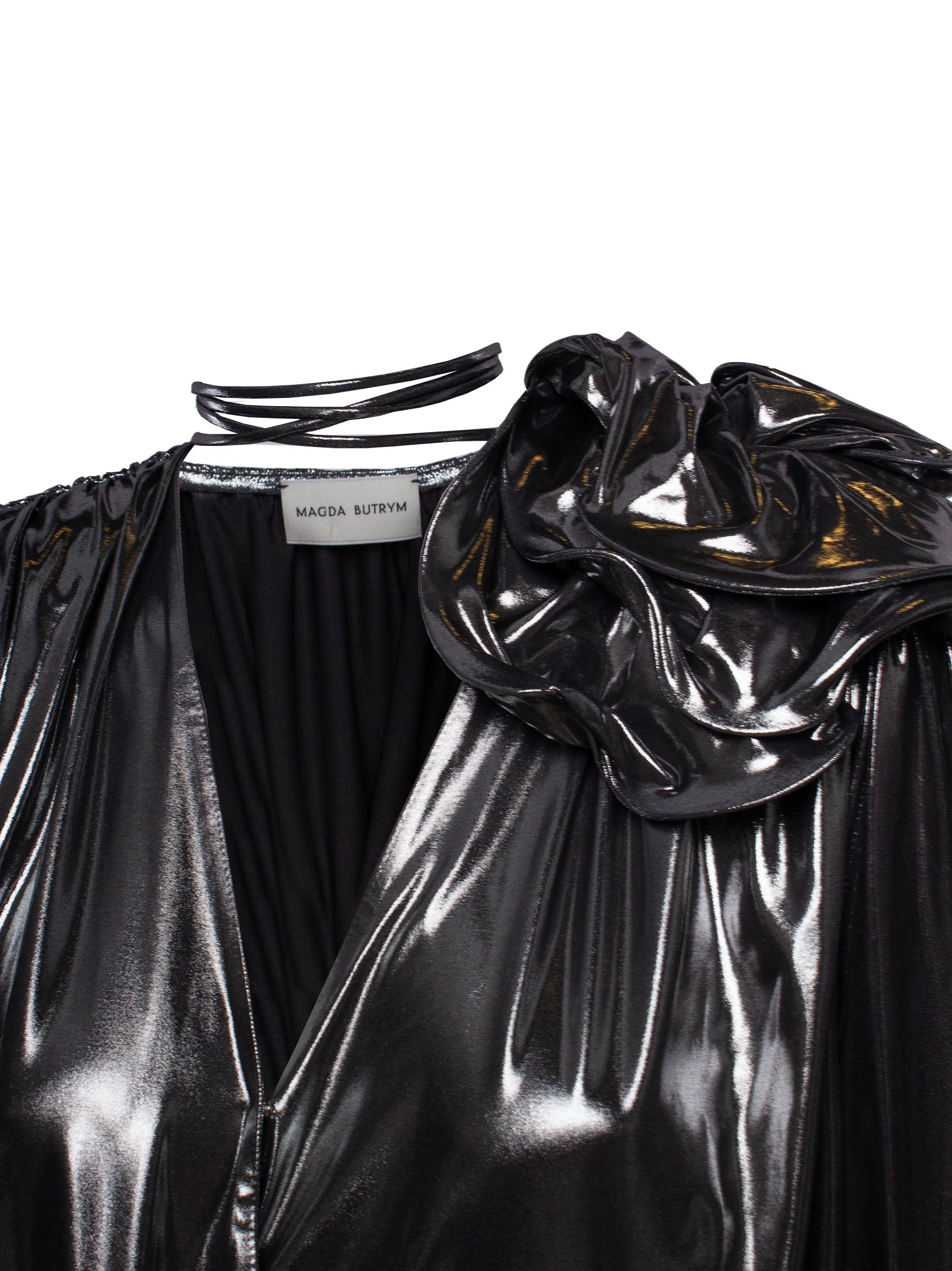 MAGDA BUTRYM FLORAL-APPLIQUÉ METALLIC SILK BLOUSE