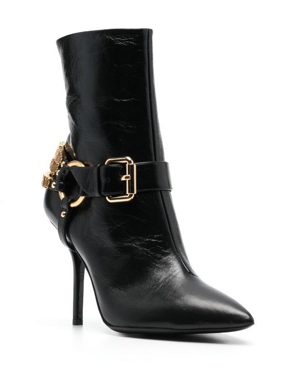 MOSCHINO 100MM LOGO-LETTERING LEATHER BOOTS