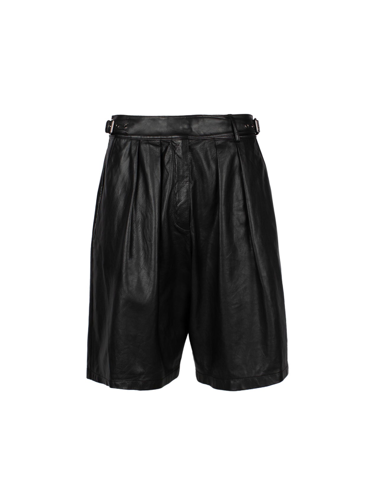 EMPORIO ARMANI PLEAT-DETAIL LEATHER SHORTS