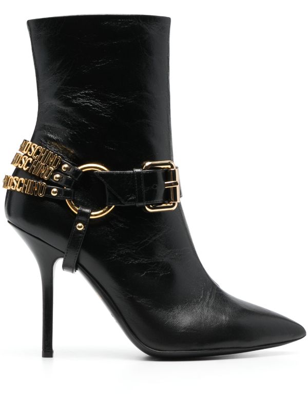 MOSCHINO 100MM LOGO-LETTERING LEATHER BOOTS