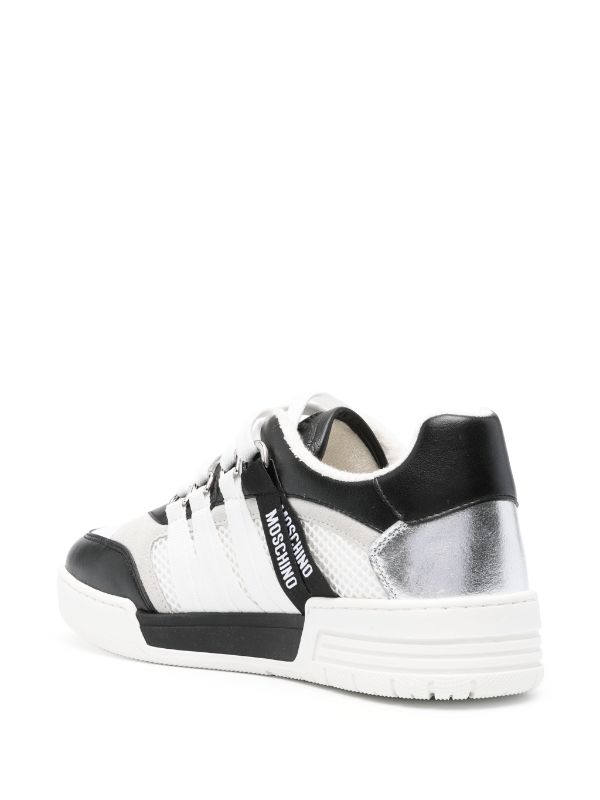 MOSCHINO LOGO-TAPE LEATHER SNEAKERS