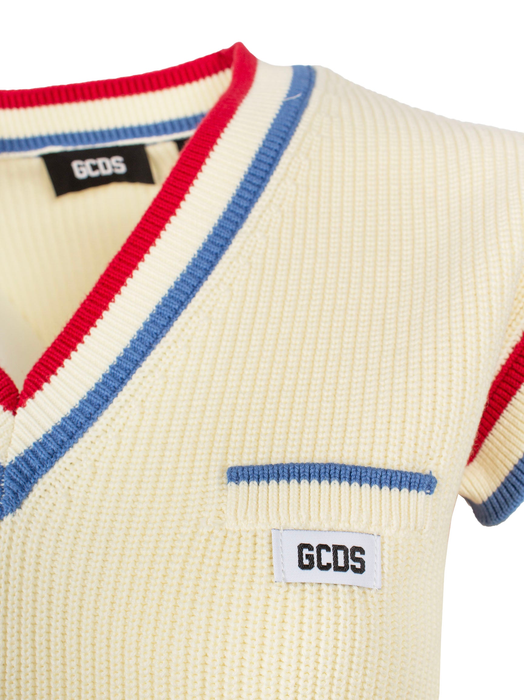 GCDS APPLIQUÉ LOGO CHEVRON-KNIT TOP